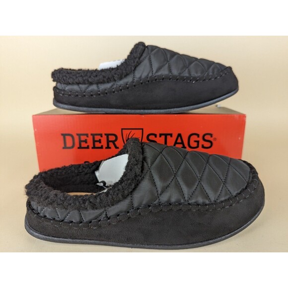 DEER STAGS Slippersooz Alma Slippers Mens 7 M Black Quilted Slip On Shoes NWB - Picture 3 of 14